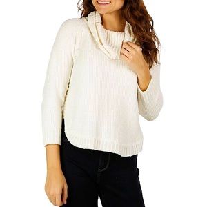 Chenille Knit Cowl Neck Sweater With High Low Rounded Hem Size M